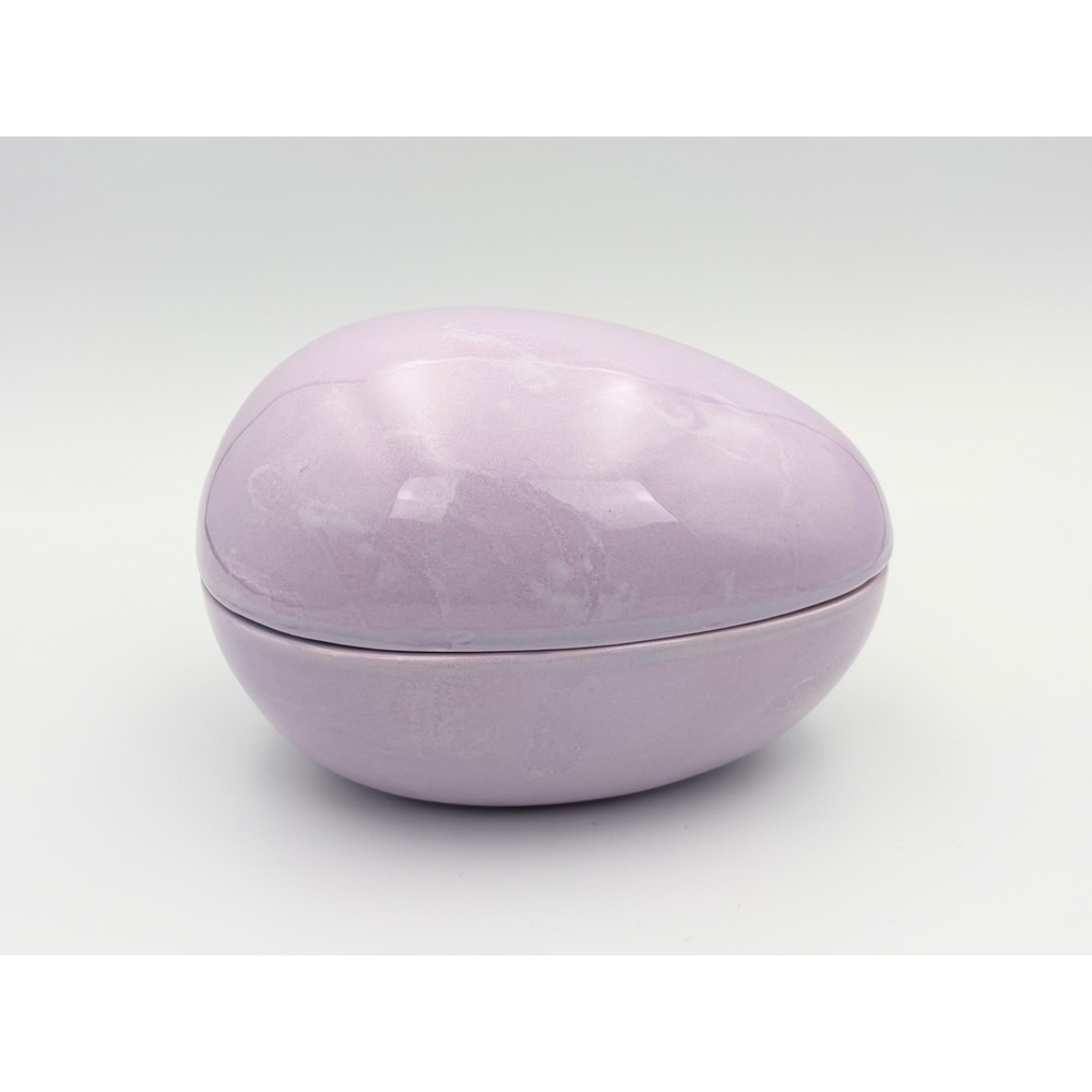 Vintage 1980s Purple Marbled Ceramic Egg Trinket Box Lavender Easter Gift Dish